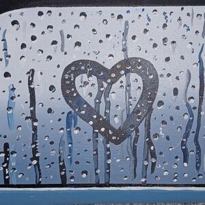 Original Acrylic Heart Design Canvas Art in Blue and Black